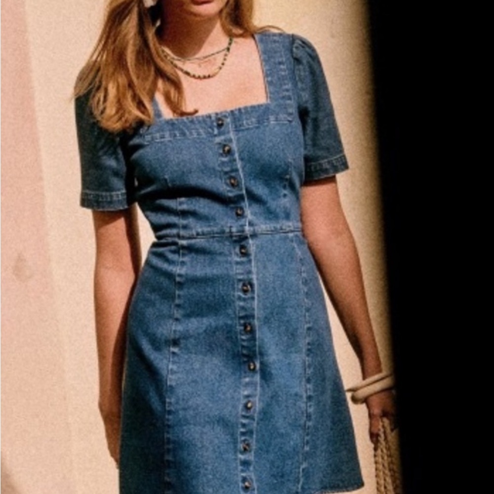 Sezane Lianne Blue Denim Mini Dress